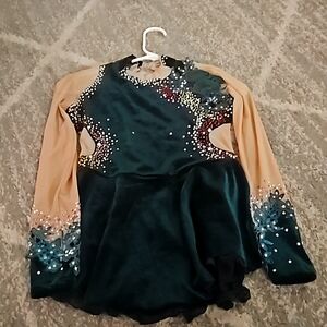 Green velvet figure skating dress